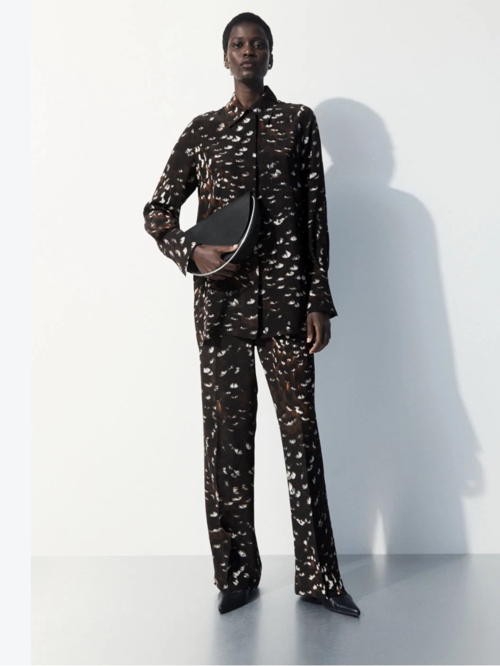 COS Set Feather-Print Silk Pants and Blouse